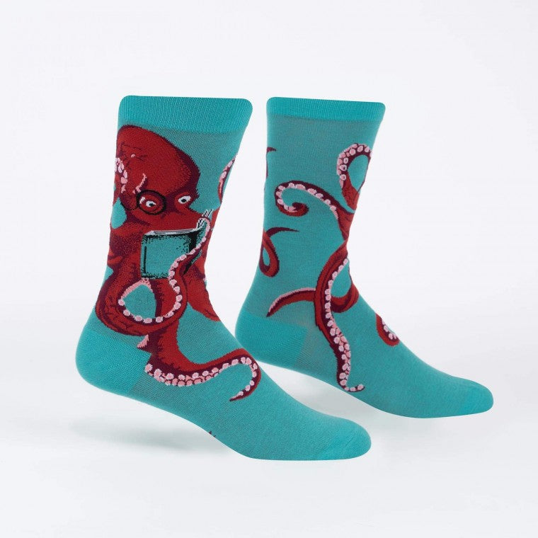 "Octive Reader, Octopus (Teal) Men's Crew Socks"