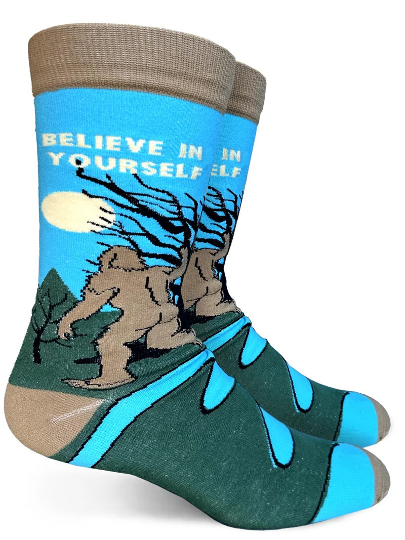 "Believe in Yourself, Bigfoot Crew Socks L/XL"