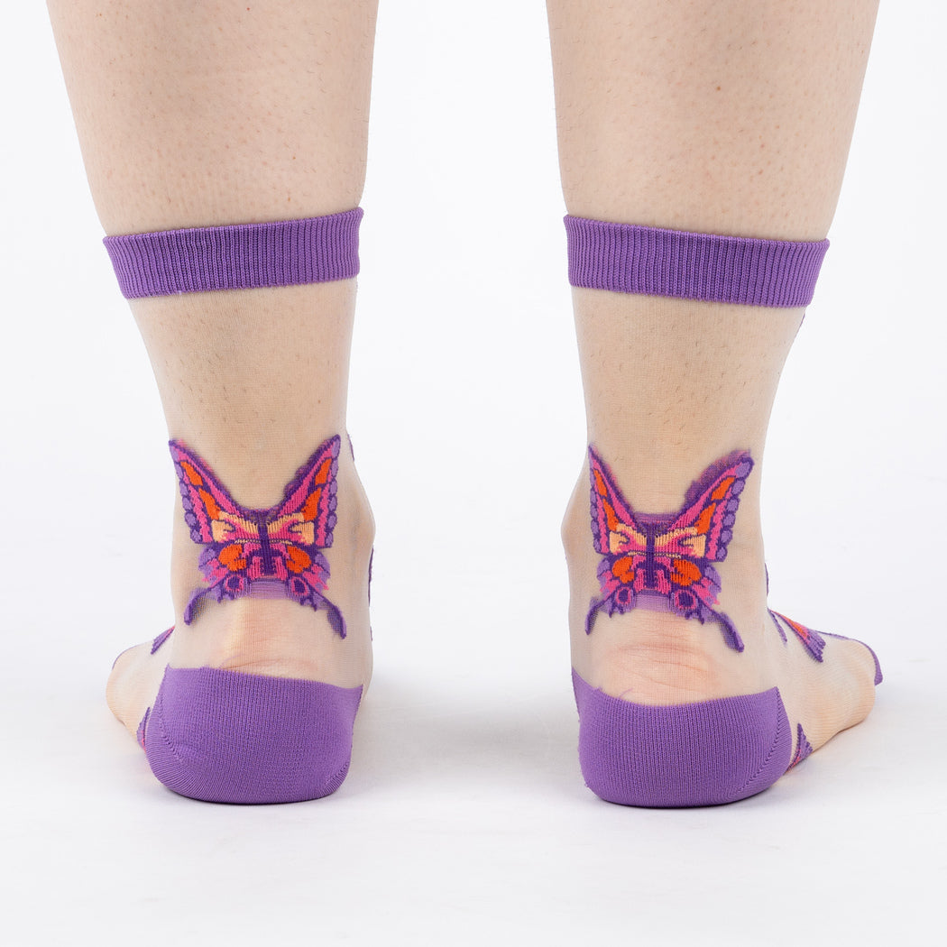 "Flutterly Fabulous, Butterflies Sheer Crew Socks S/M"