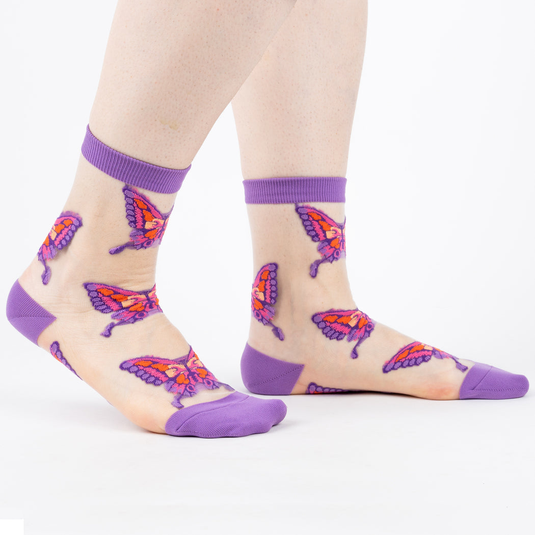 "Flutterly Fabulous, Butterflies Sheer Crew Socks S/M"