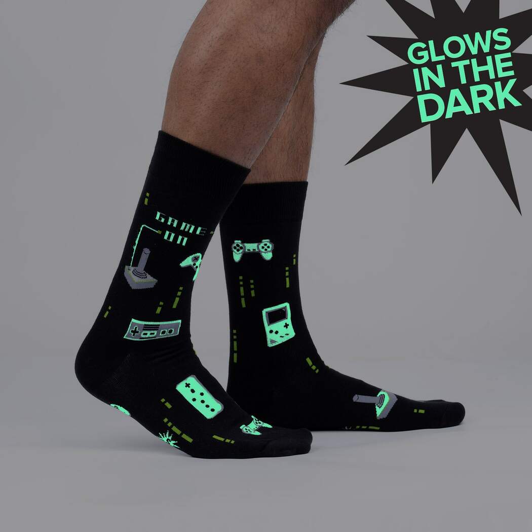 "Game on, Gaming Glow In The Dark Crew Socks L/XL"
